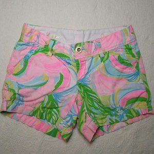Lilly Pulitzer Shorts Callahan 0 So A Peeling Print Cotton Pink Green Blue Chino